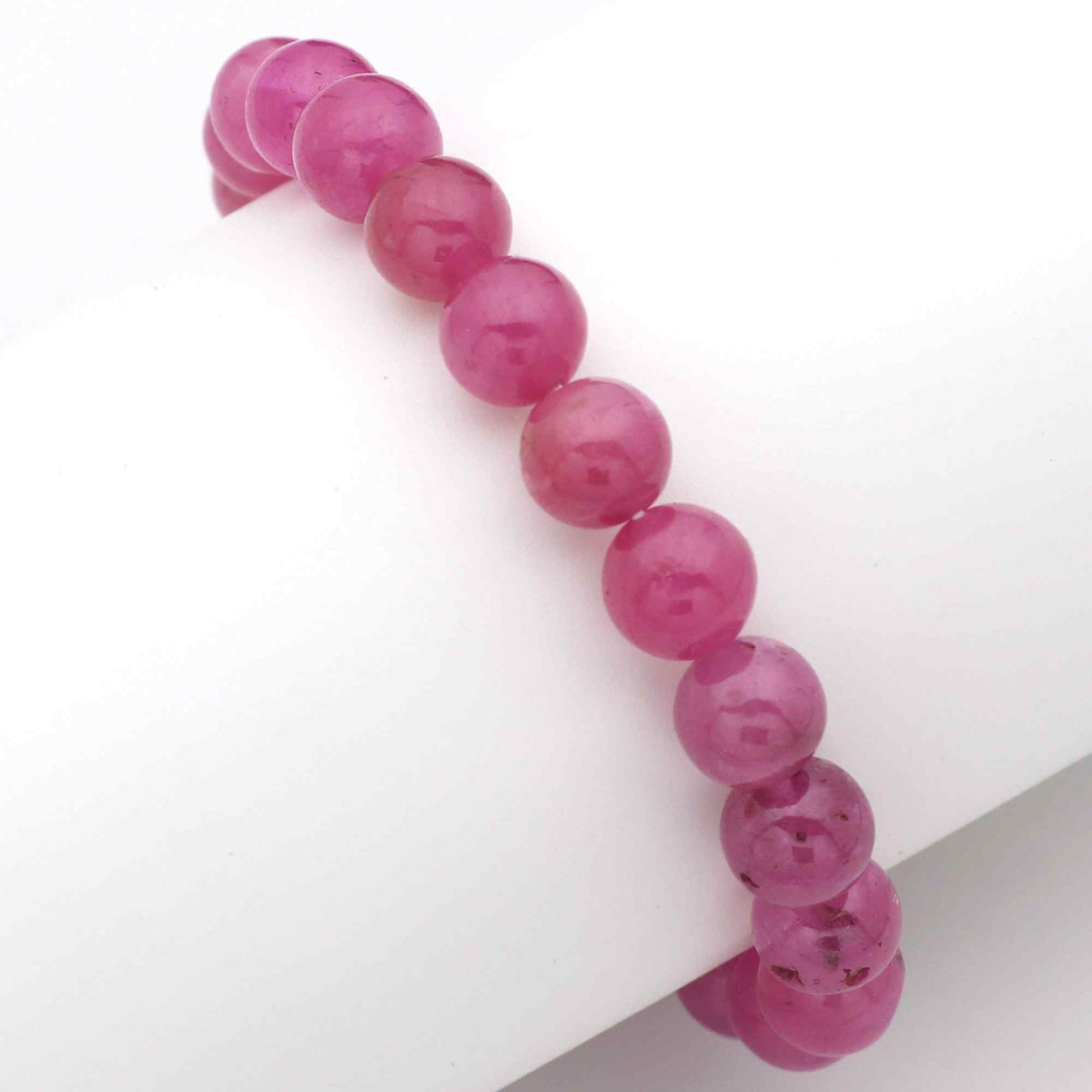 Handmade Natural Pink Sapphire Bead Bracelet Round Plain Gemstone Elastic Band Bracelet 157 Ct