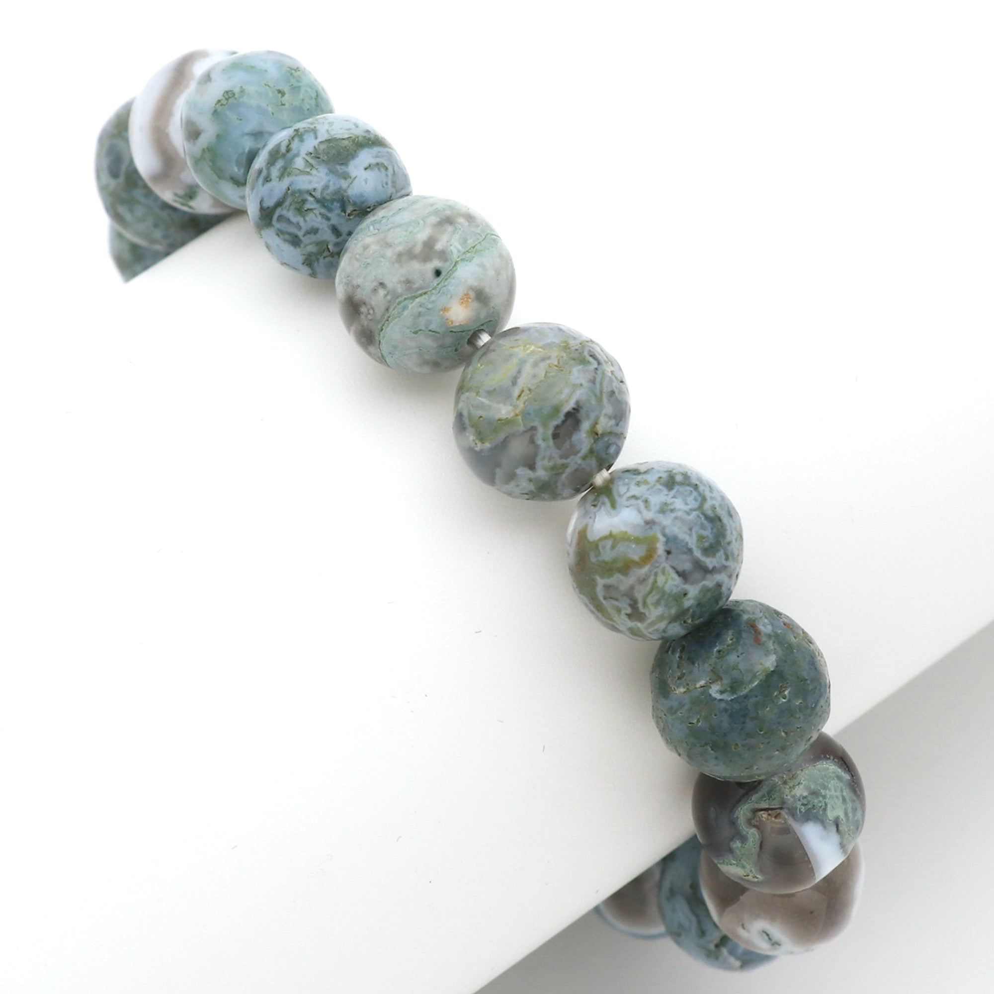 Natural Moss Green Opal Bracelet Round Plain Gemstone Beads Handmade 139 Ct