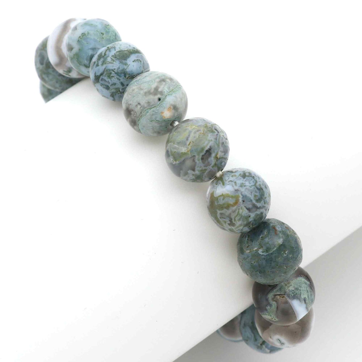 Natural Moss Green Opal Bracelet Round Plain Gemstone Beads Handmade 139 Ct