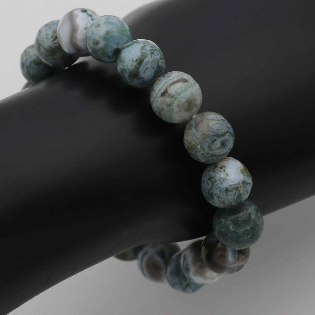 Natural Moss Green Opal Bracelet Round Plain Gemstone Beads Handmade 139 Ct