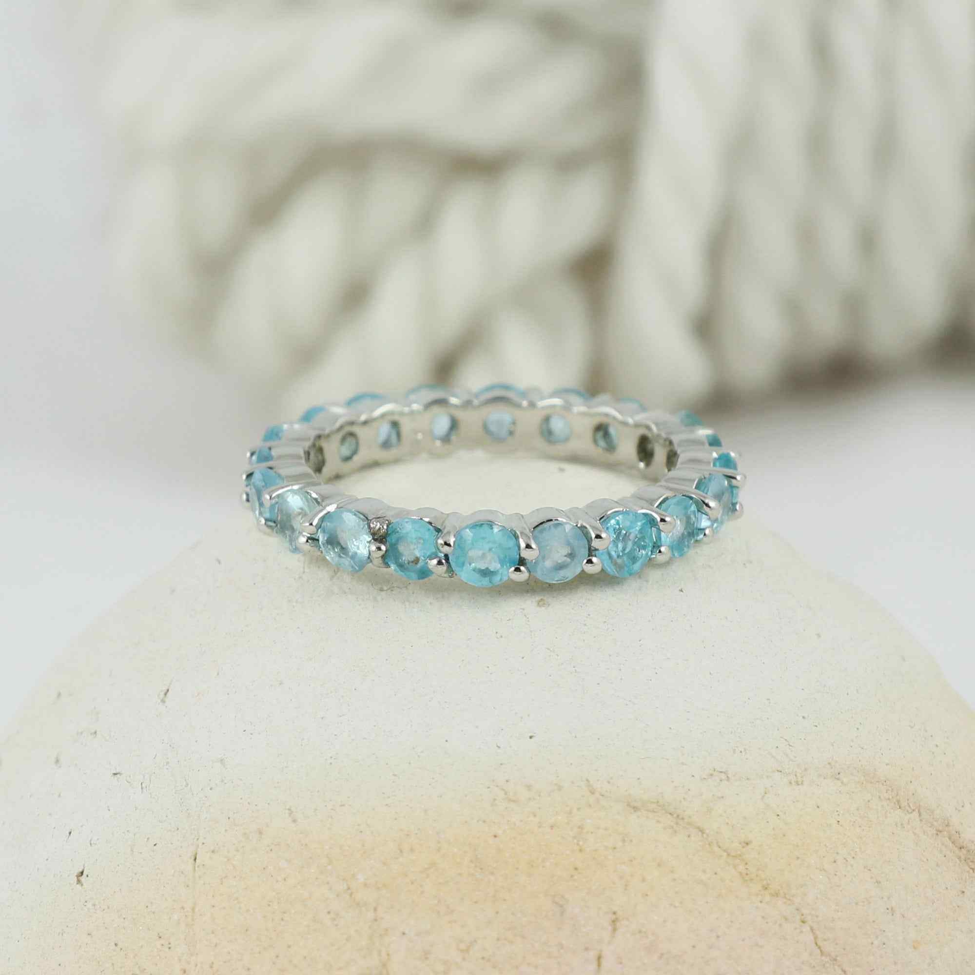 Natural Blue Apatite 3mm Round Cut Ring 925 Sterling Silver Handmade Solitaire Gemstone Ring