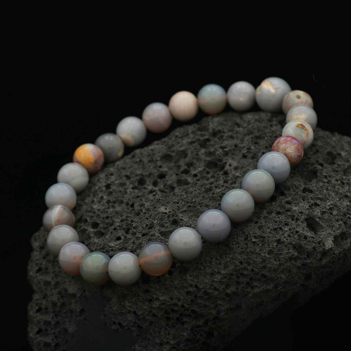 Australian Opal Bracelet 72 Ct Natural 7.9–9.6mm Round Beads Handmade Jewelry