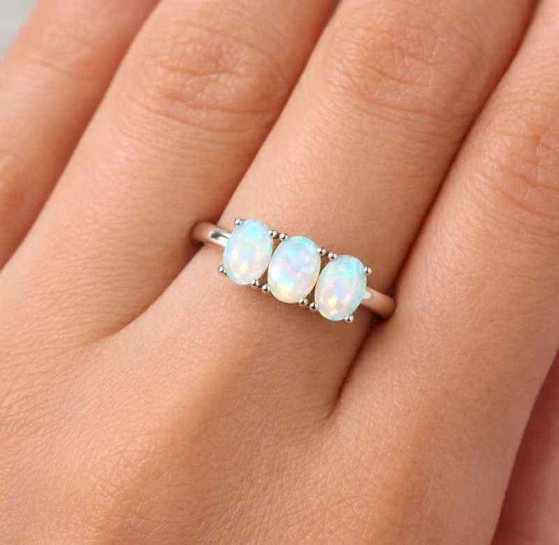 Handcrafted White Ethiopian Opal Ring3x5mm Oval Cabochon 925 Sterling Silver Minimal Jewelry Gift