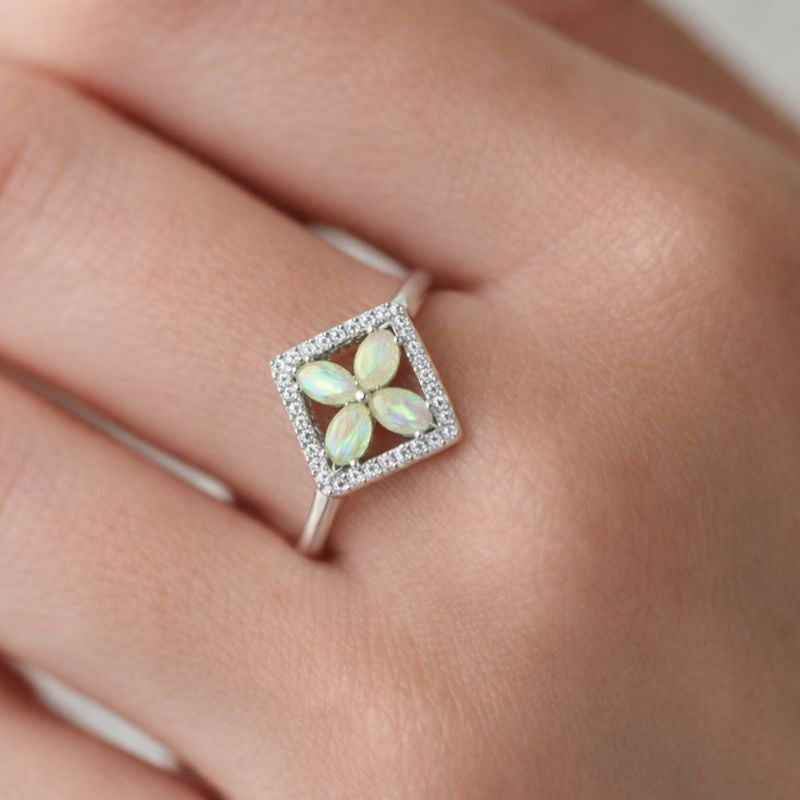 Delicate White Ethiopian Opal Ring 3x5mm Oval Cabochon 925 Sterling Silver Handmade Stackable Ring