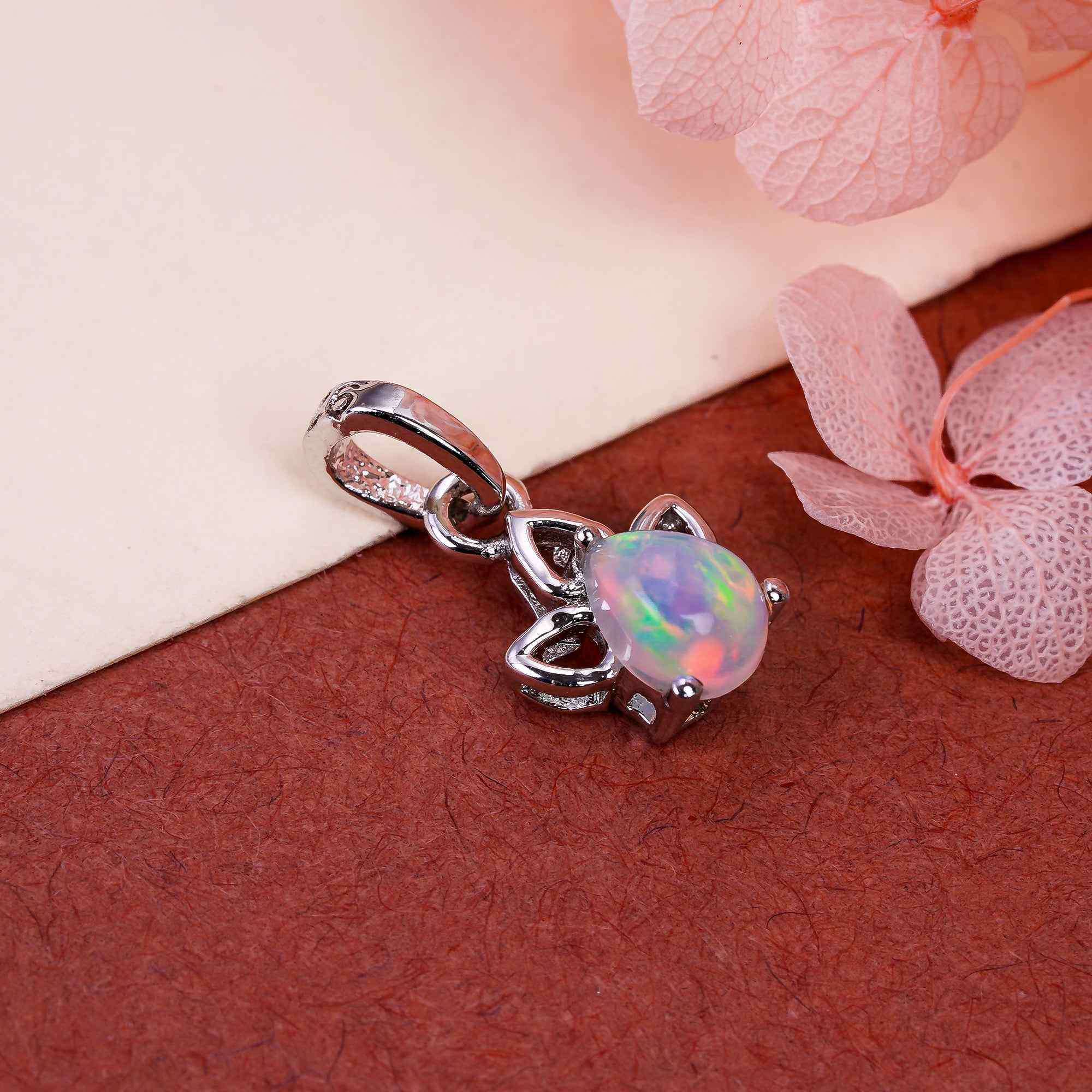 Opal Pendant 6x4mm Pear Cabochon 925 Sterling Silver Constellation Jewelry Charm