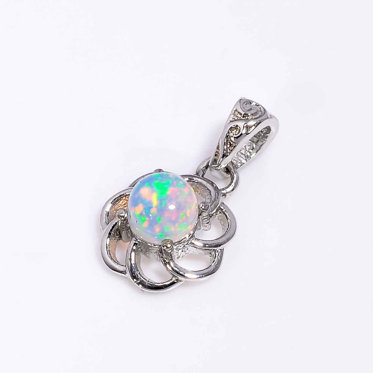 Round Opal Pendant Necklace 5mm Cabochon Gemstone 925 Sterling Silver Dainty Jewelry Gift for Her