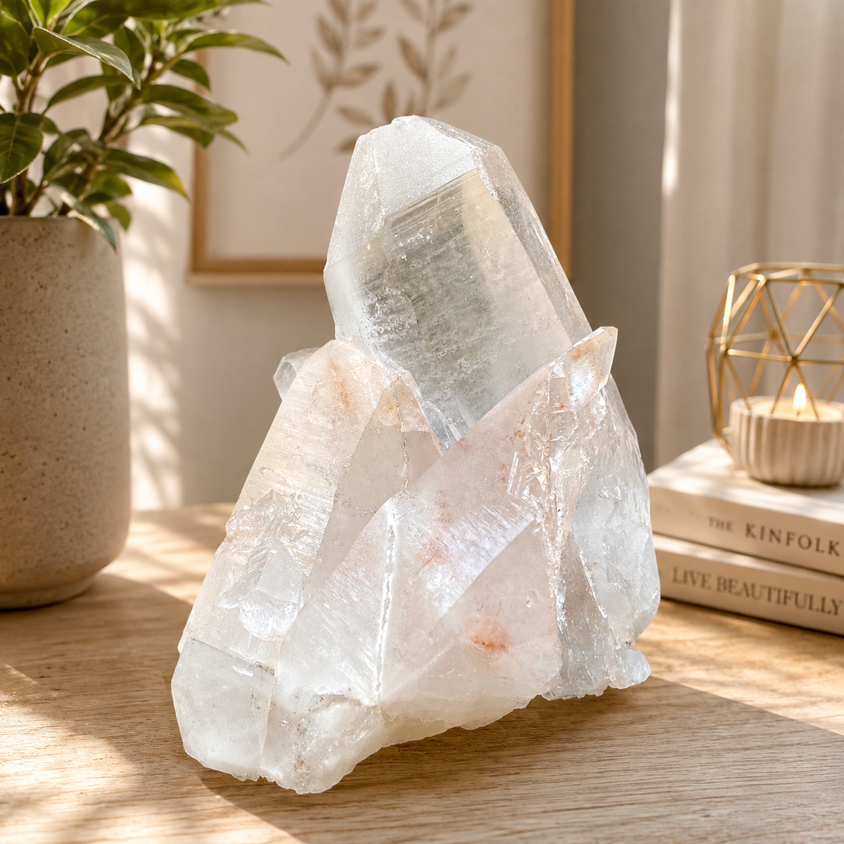 Natural White Pink Quartz Himalayan Collector Cluster Raw Mineral Specimen
