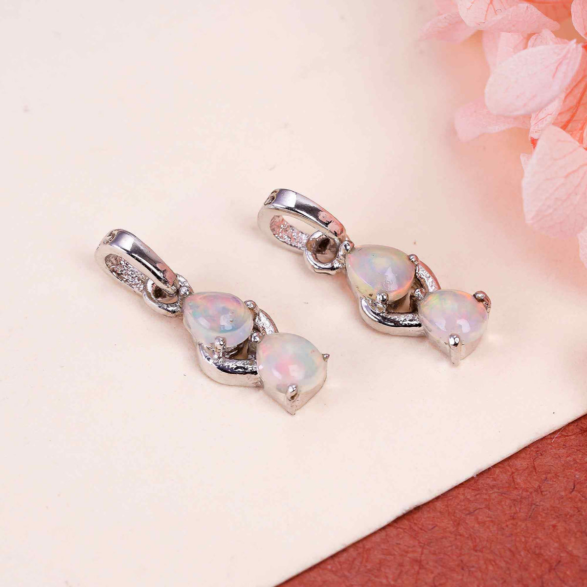 Fire Opal Necklace 5x4mm Pear Gemstone Pendant in 925 Sterling Silver Dainty Opal Jewelry