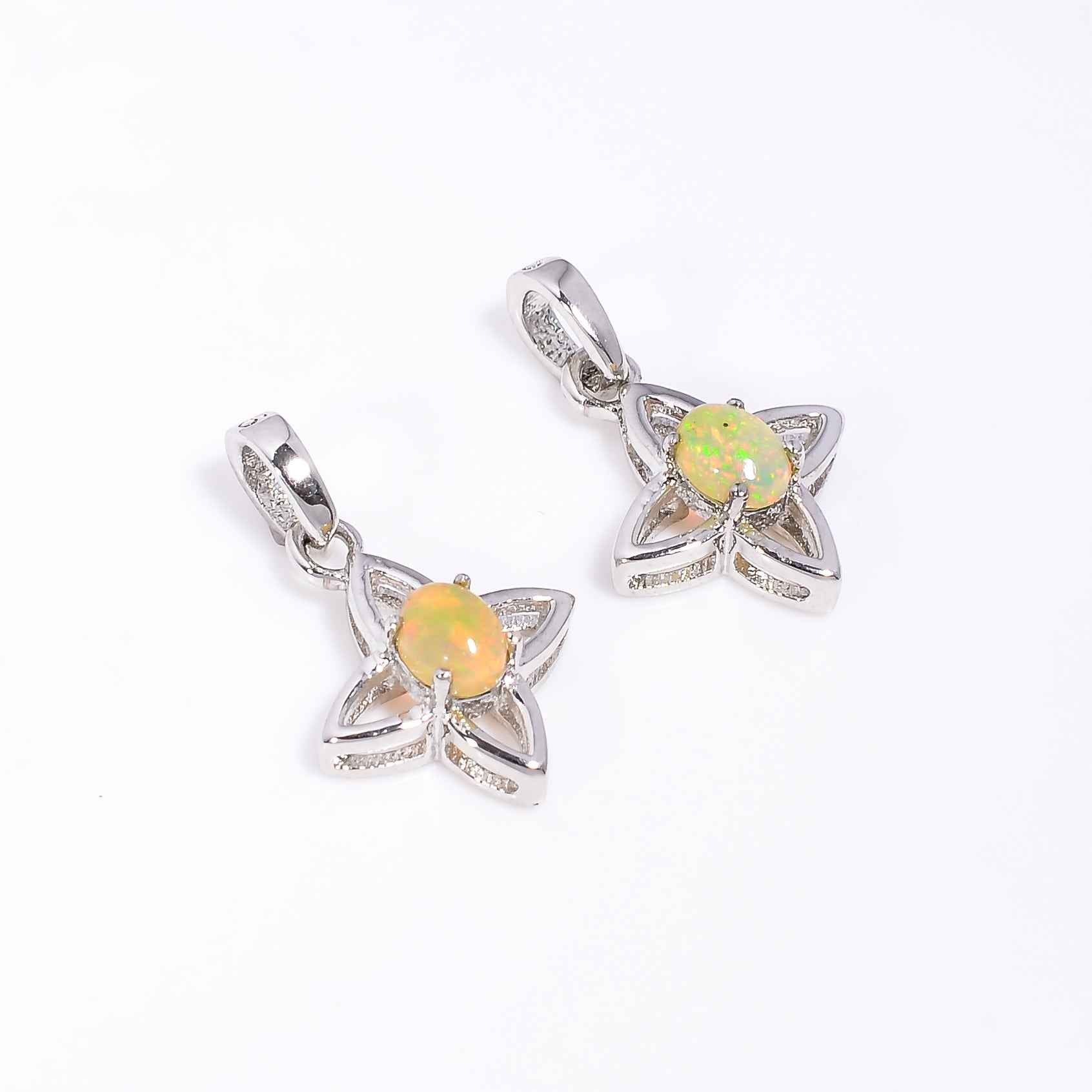 Fire Opal Necklace 5x4mm Oval Cabochon Pendant in 925 Sterling Silver Modern Gemstone Jewelry
