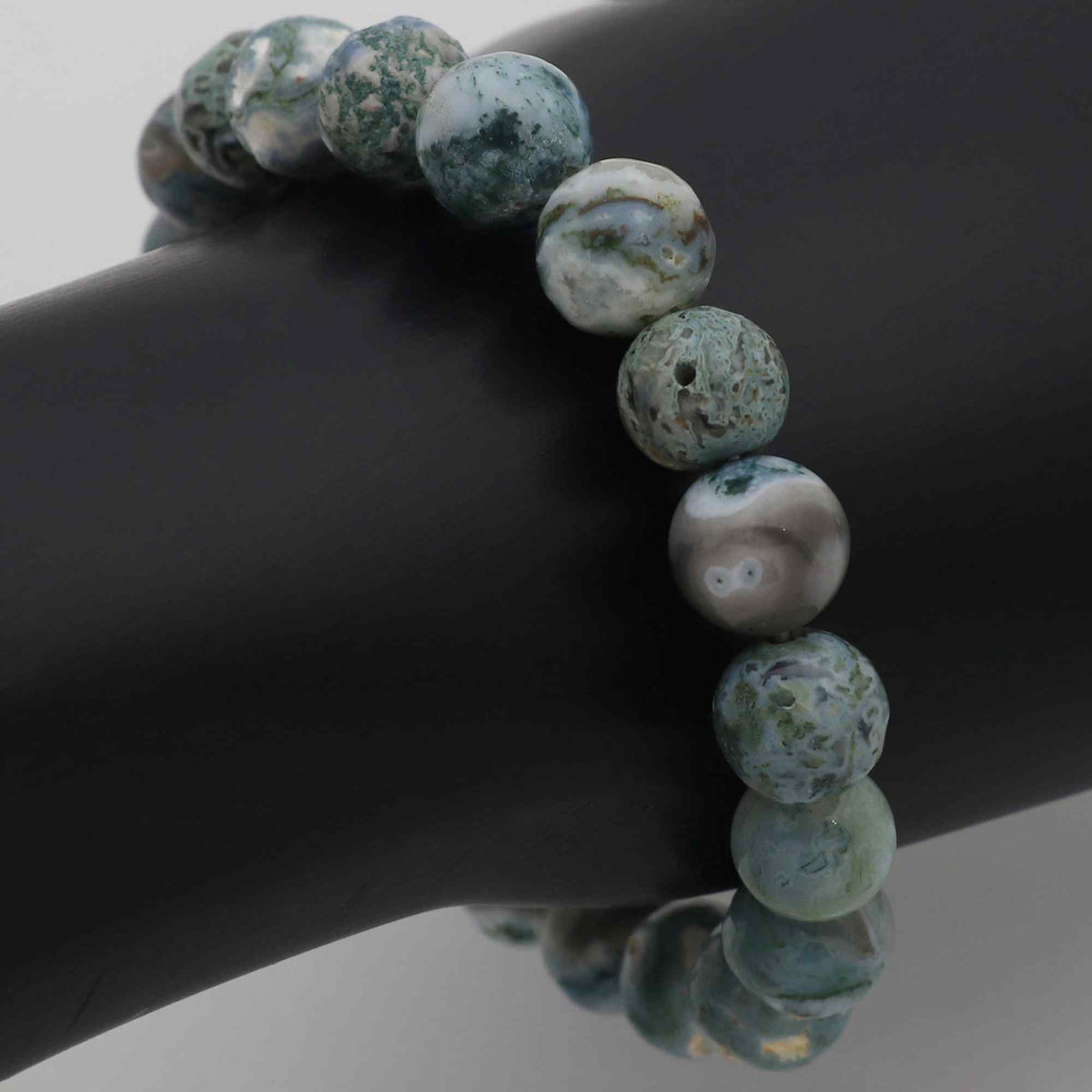 Natural Moss Green Opal Bracelet Round Plain Gemstone Beads Handmade 118 Ct