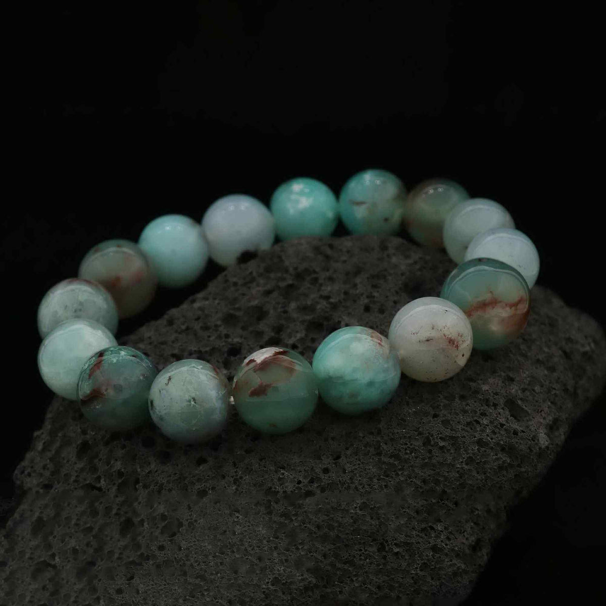 Statement Aqua Chalcedony Bracelet Large Natural Round Gemstone Beads Handmade 210 Ct