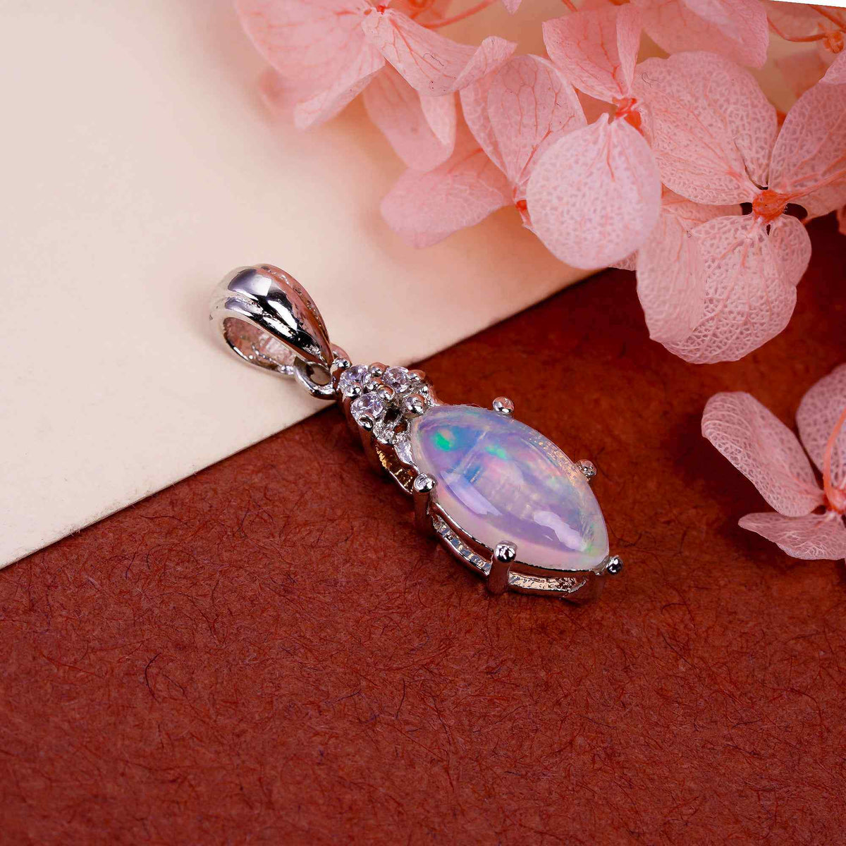 Opal Navette Pendant 6x12mm Marquise Cabochon 925 Silver Elongated Silhouette Contemporary Accessory