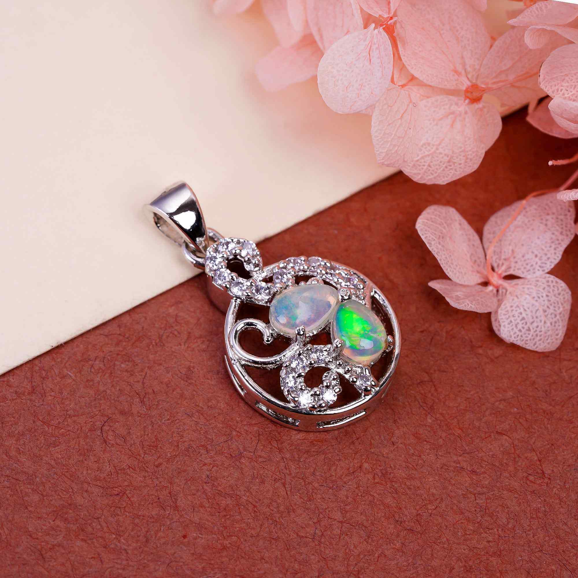 Opal Pendant 6x4mm Pear Cabochon 925 Silver Aurora Collection Celestial Inspired Fashion Accessory