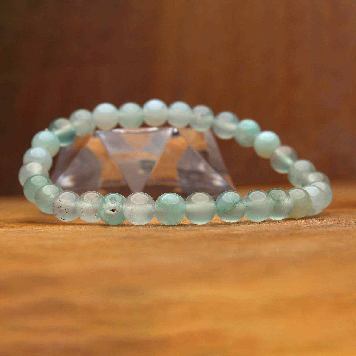 Handcrafted Aqua Chalcedony Bead Bracelet Natural Blue Gemstone Stretch Jewelry 63 Ct