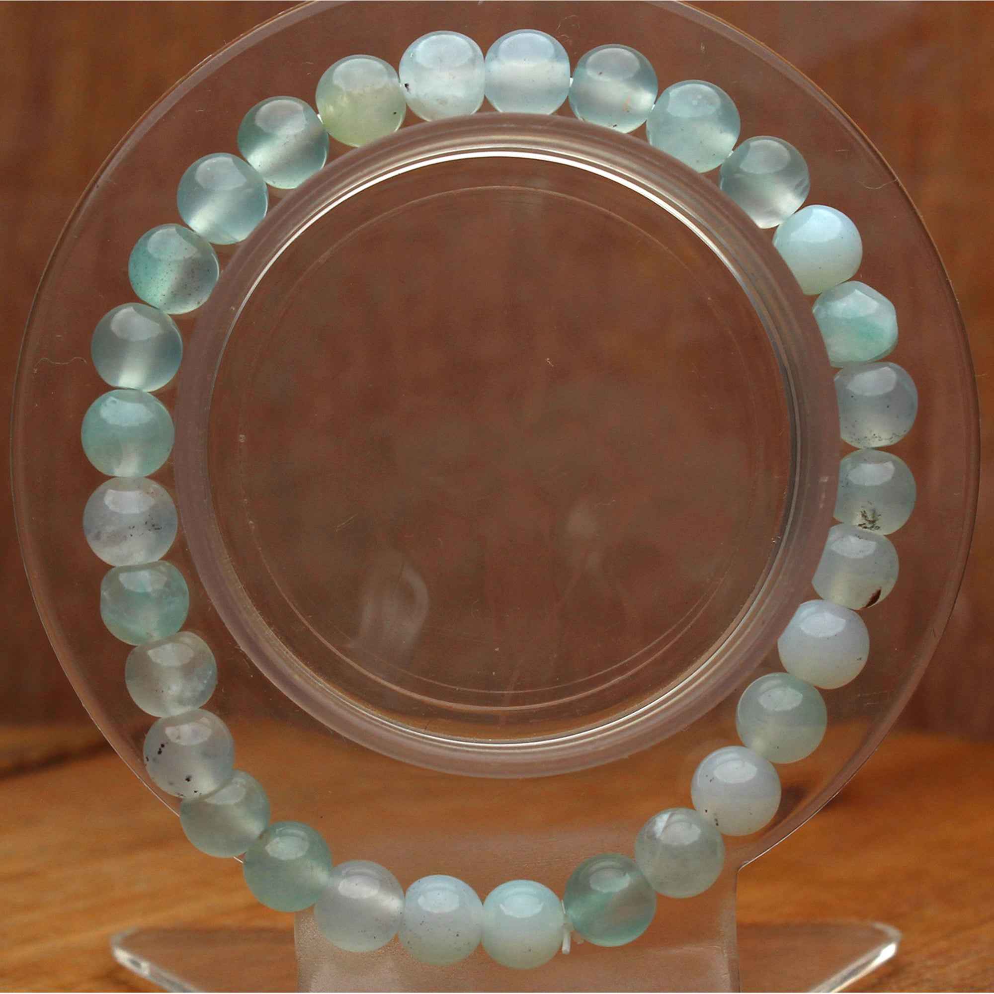 Handcrafted Aqua Chalcedony Bead Bracelet Natural Blue Gemstone Stretch Jewelry 63 Ct