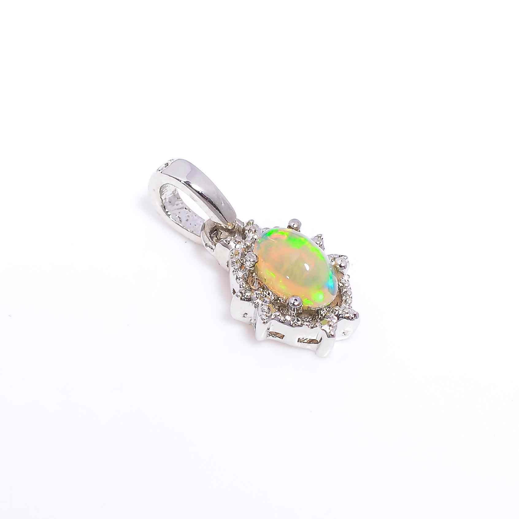 Himalya Quartz opal drop pendant with 3x5mm oval cabochon in silver necklace, elegant everyday jewelry accessory.