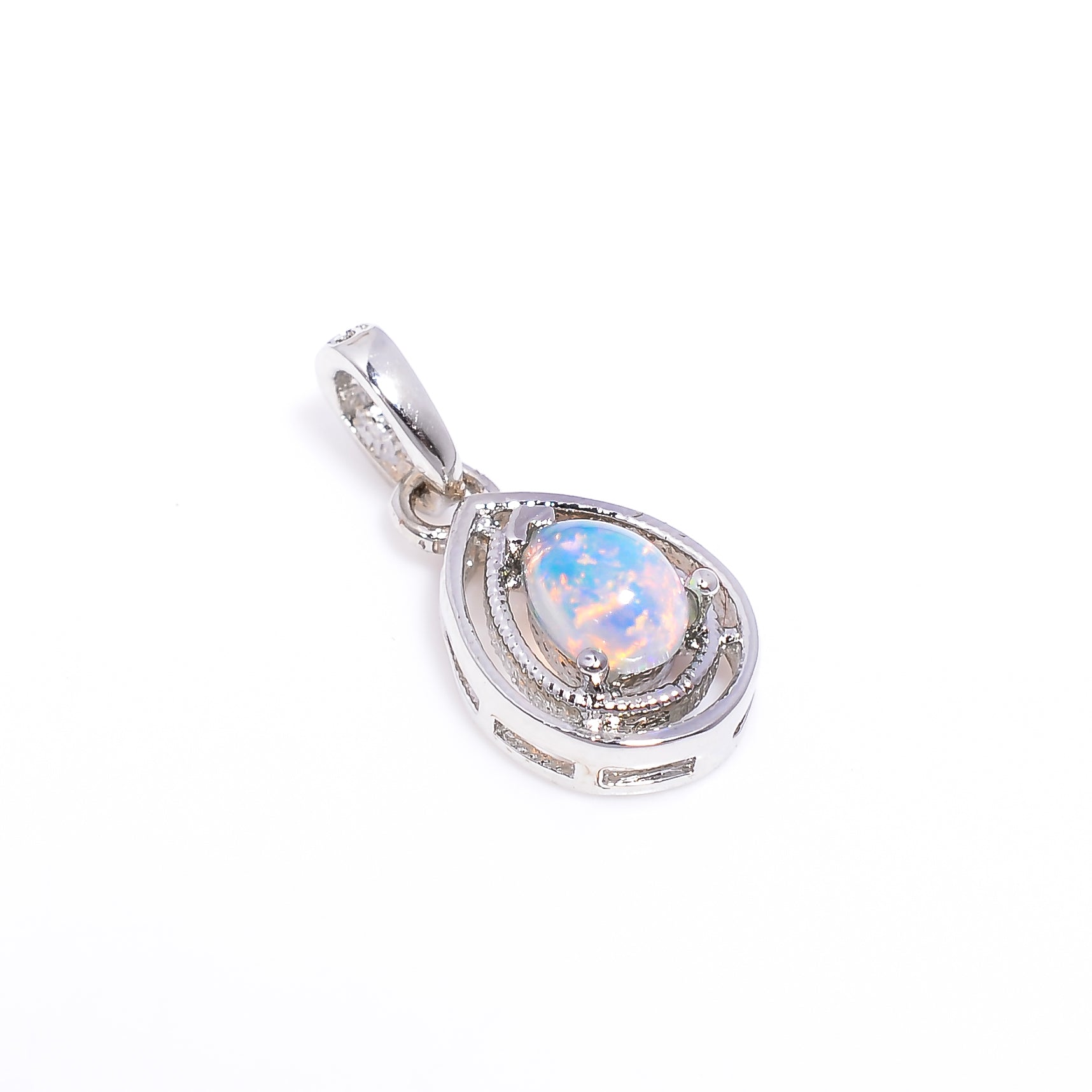Opal Teardrop Charm 5x7mm Pear Cabochon 925 Silver Necklace Classic Style Jewelry Neck Accessory