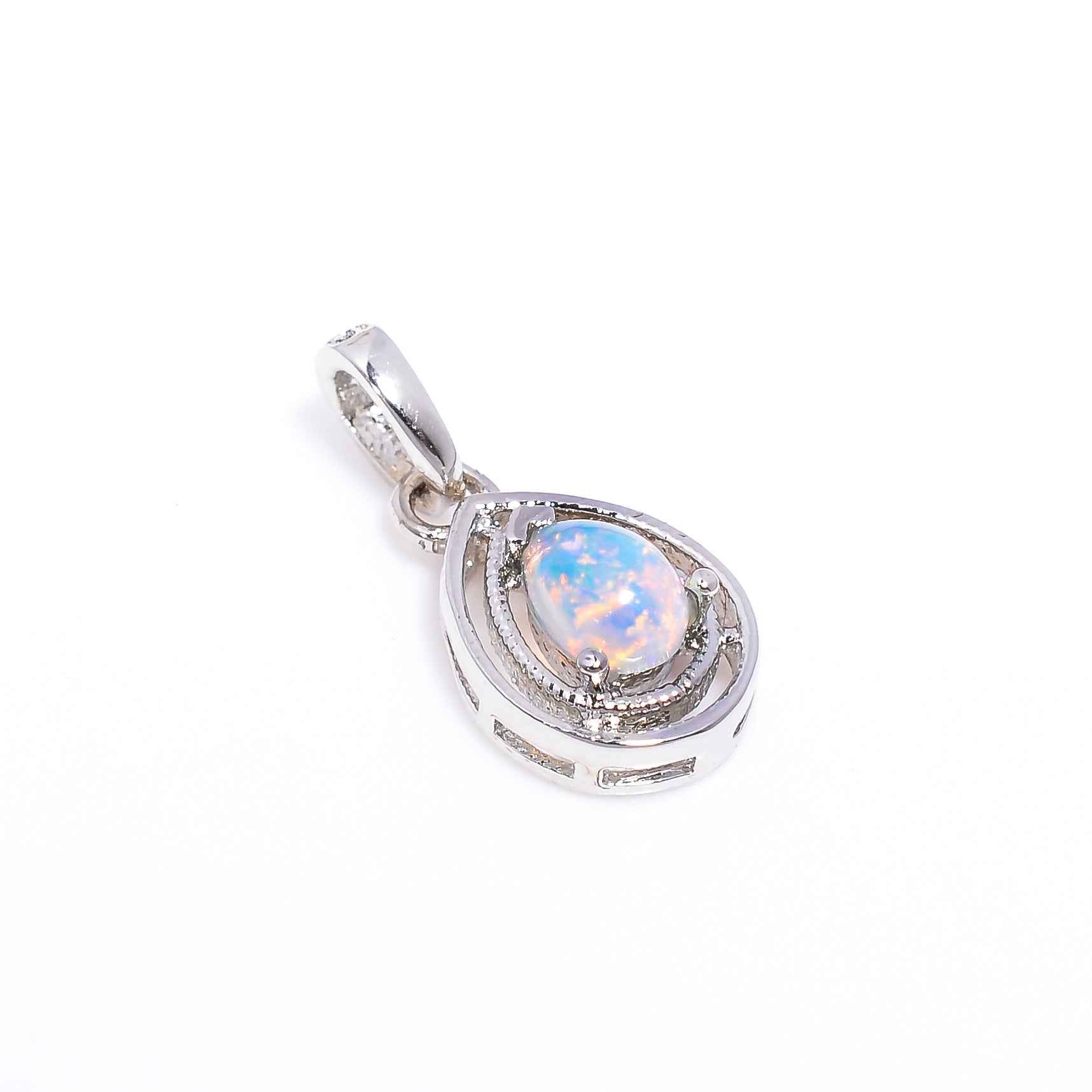 Opal Teardrop Charm 5x7mm Pear Cabochon 925 Silver Necklace Classic Style Jewelry Neck Accessory