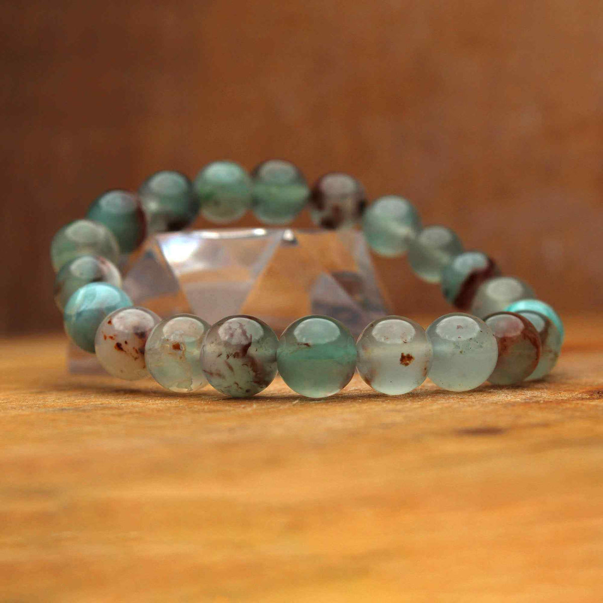 Blue Aqua Chalcedony Stretch Bracelet Natural Round Gemstone Beads Handmade 130 Ct