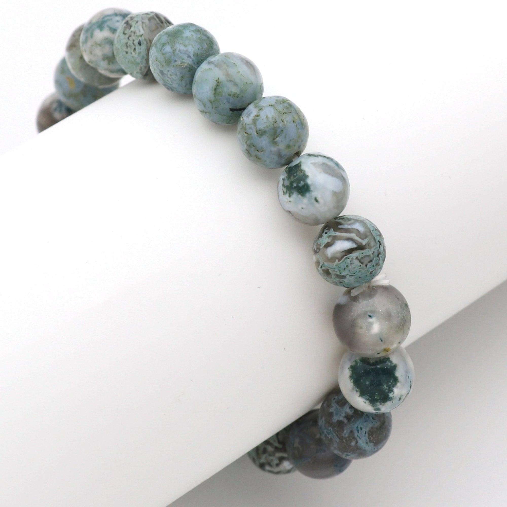 Natural Moss Green Opal Bracelet Round Plain Gemstone Beads Handmade 120 Ct
