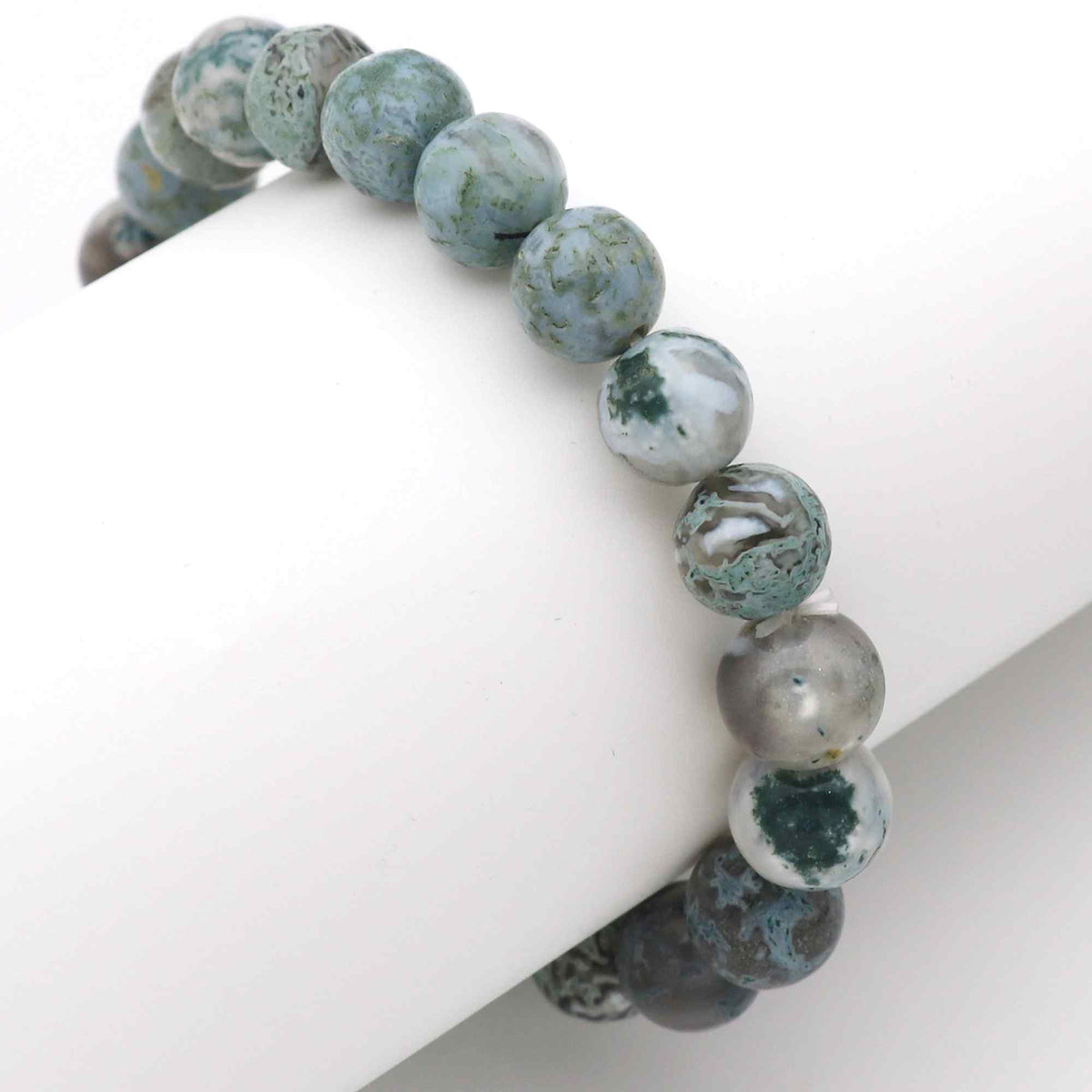 Natural Moss Green Opal Bracelet Round Plain Gemstone Beads Handmade 120 Ct