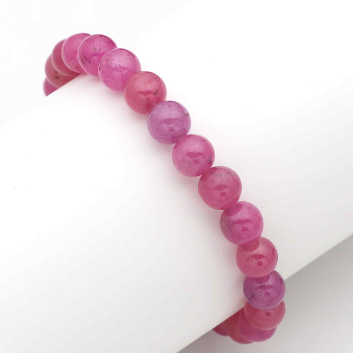 Natural Pink Sapphire Gemstone Bracelet Round Plain Beads Elastic Band Gift for Women 123 Ct
