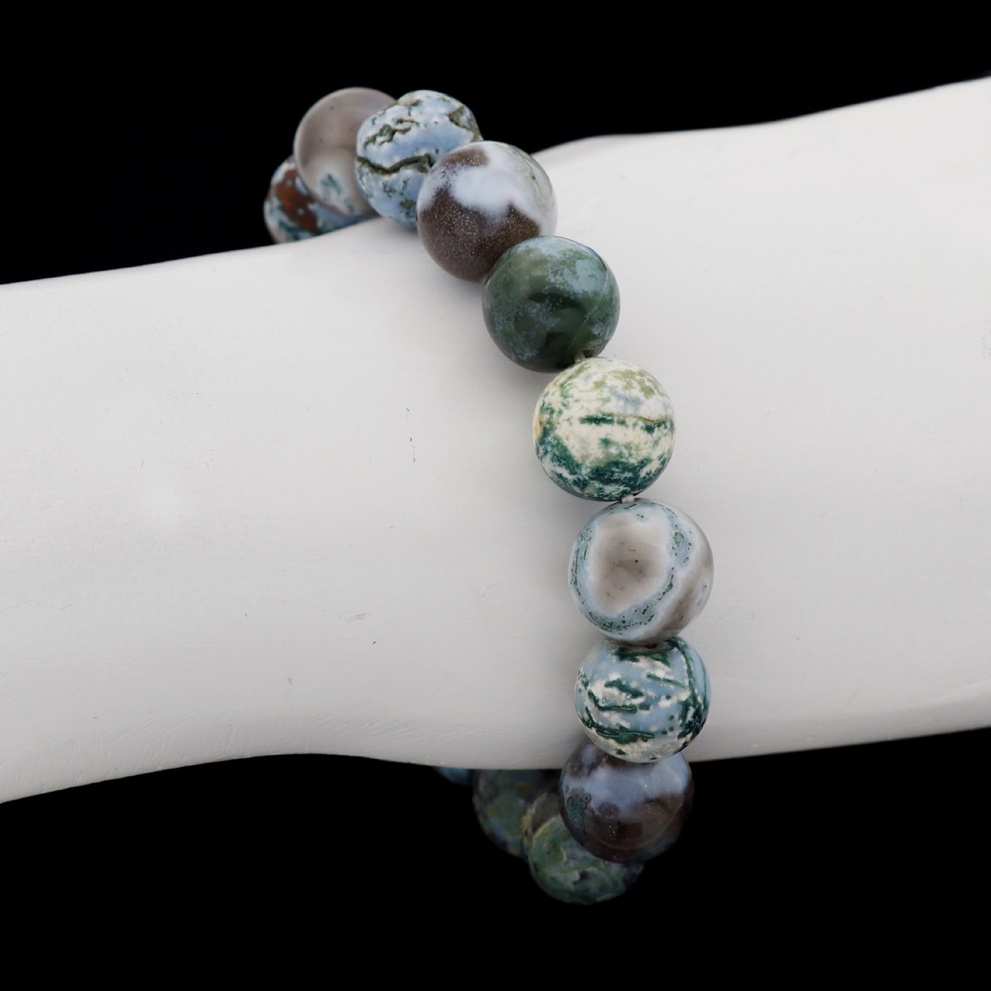 Natural Moss Green Opal Bracelet Round Plain Gemstone Beads Handmade 166 Ct
