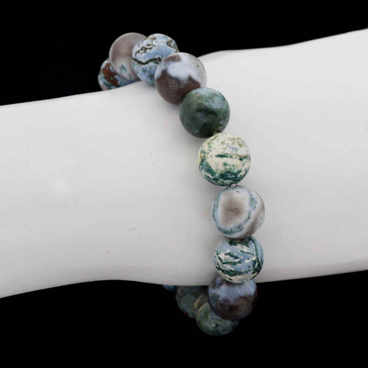 Natural Moss Green Opal Bracelet Round Plain Gemstone Beads Handmade 166 Ct