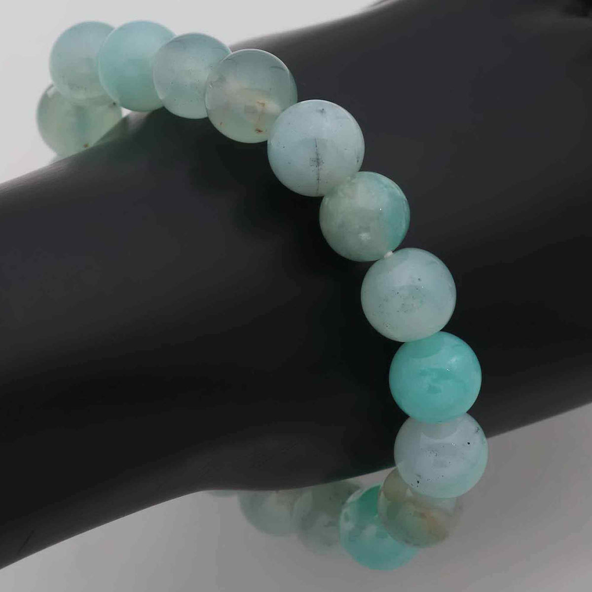 Premium Aqua Chalcedony Wrist Bracelet Round Gemstone Beads 170 Ct Handmade