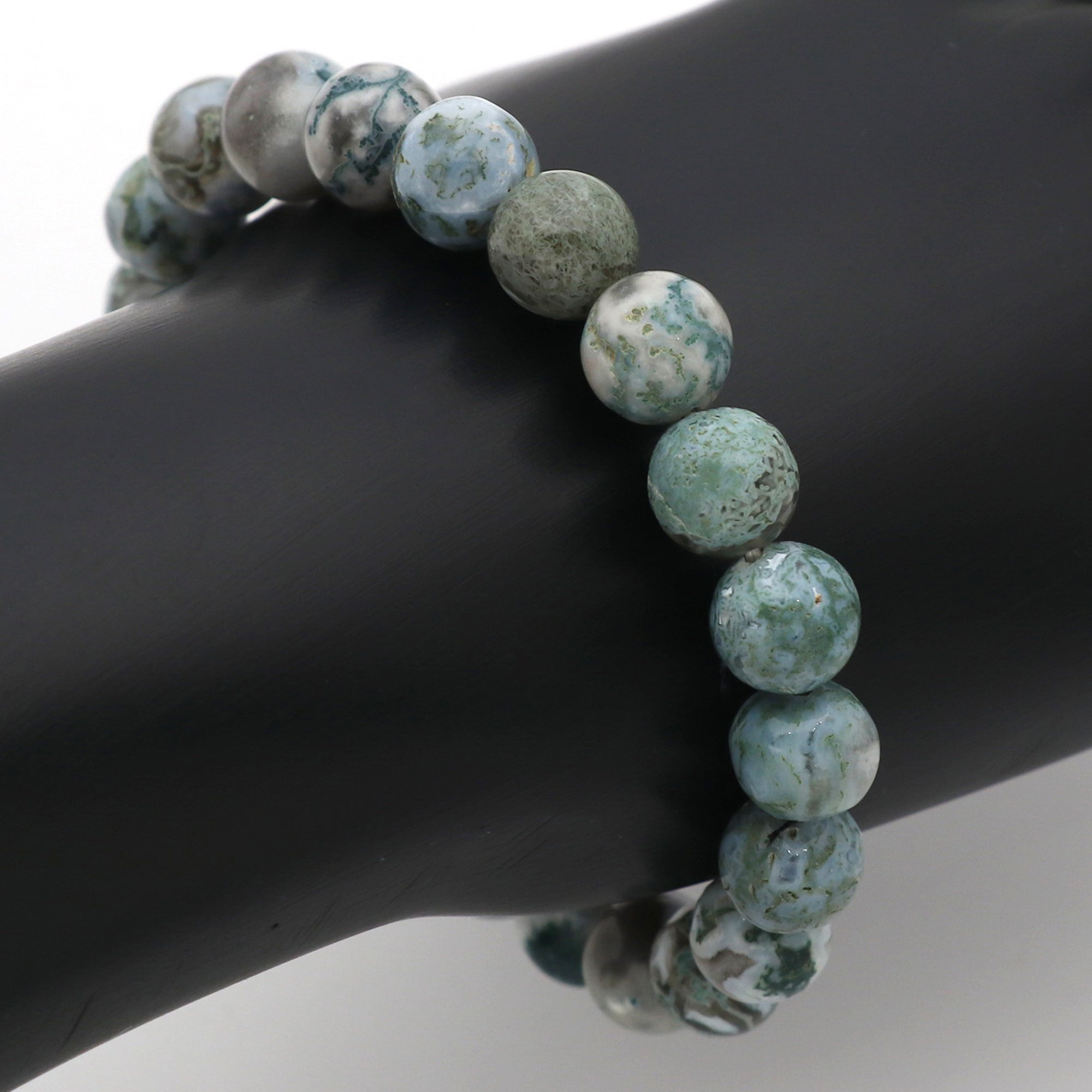 Natural Moss Green Opal Bracelet Round Plain Gemstone Beads Handmade 120 Ct
