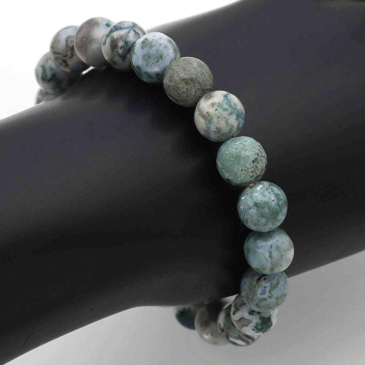 Natural Moss Green Opal Bracelet Round Plain Gemstone Beads Handmade 120 Ct