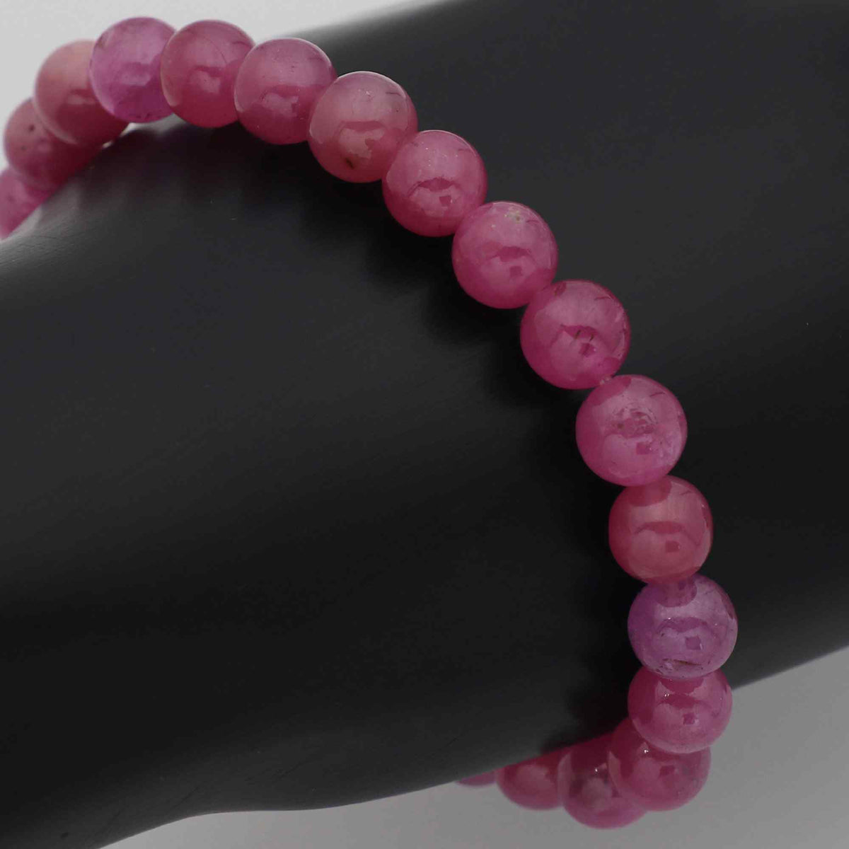 Natural Pink Sapphire Gemstone Bracelet Round Plain Beads Elastic Band Gift for Women 123 Ct