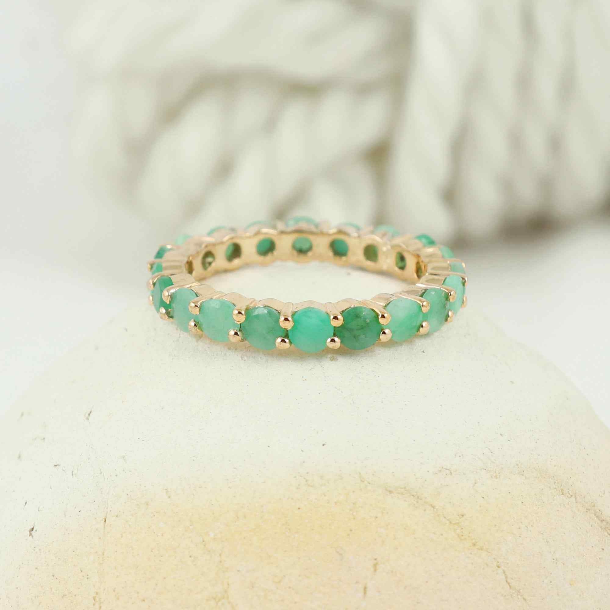 Natural Emerald 3mm Round Cut Ring 925 Sterling Silver Handmade Green Gemstone Solitaire Ring