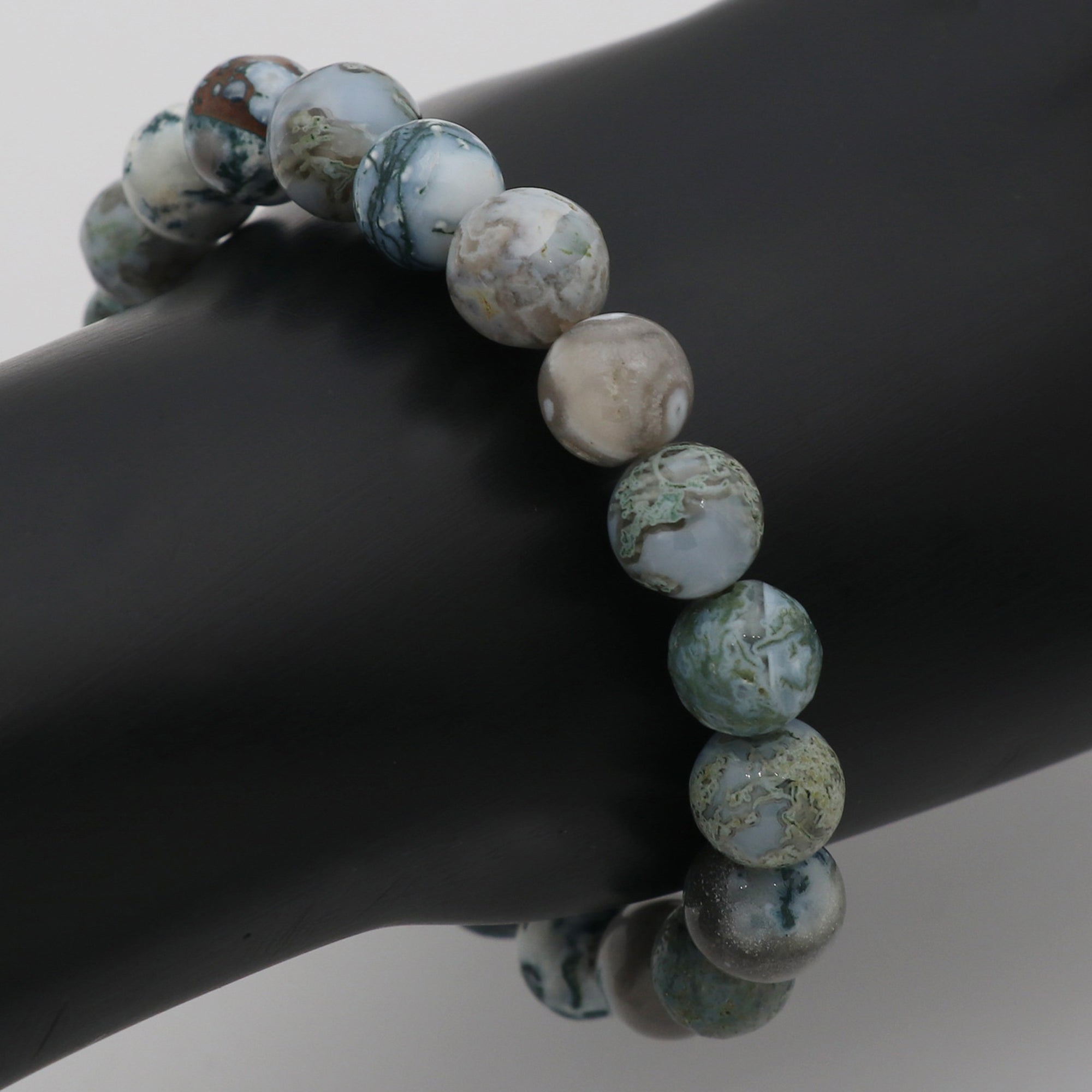 Natural Moss Green Opal Bracelet Round Plain Gemstone Beads Handmade