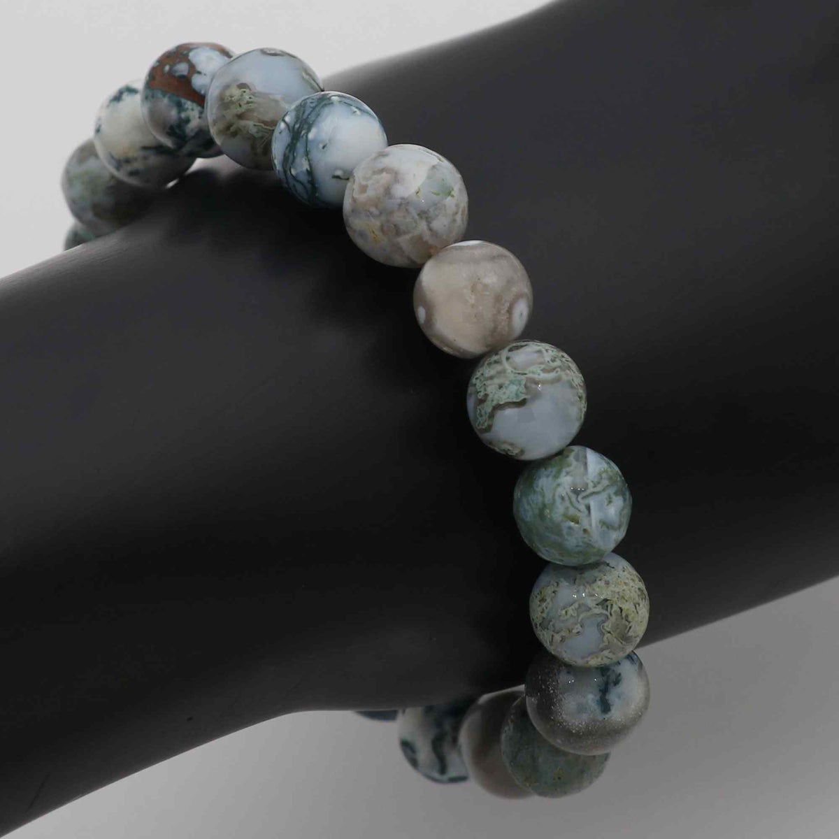 Natural Moss Green Opal Bracelet Round Plain Gemstone Beads Handmade