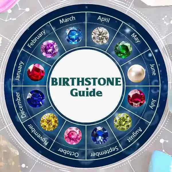 Birthstone guide chart with colorful gemstones for each month