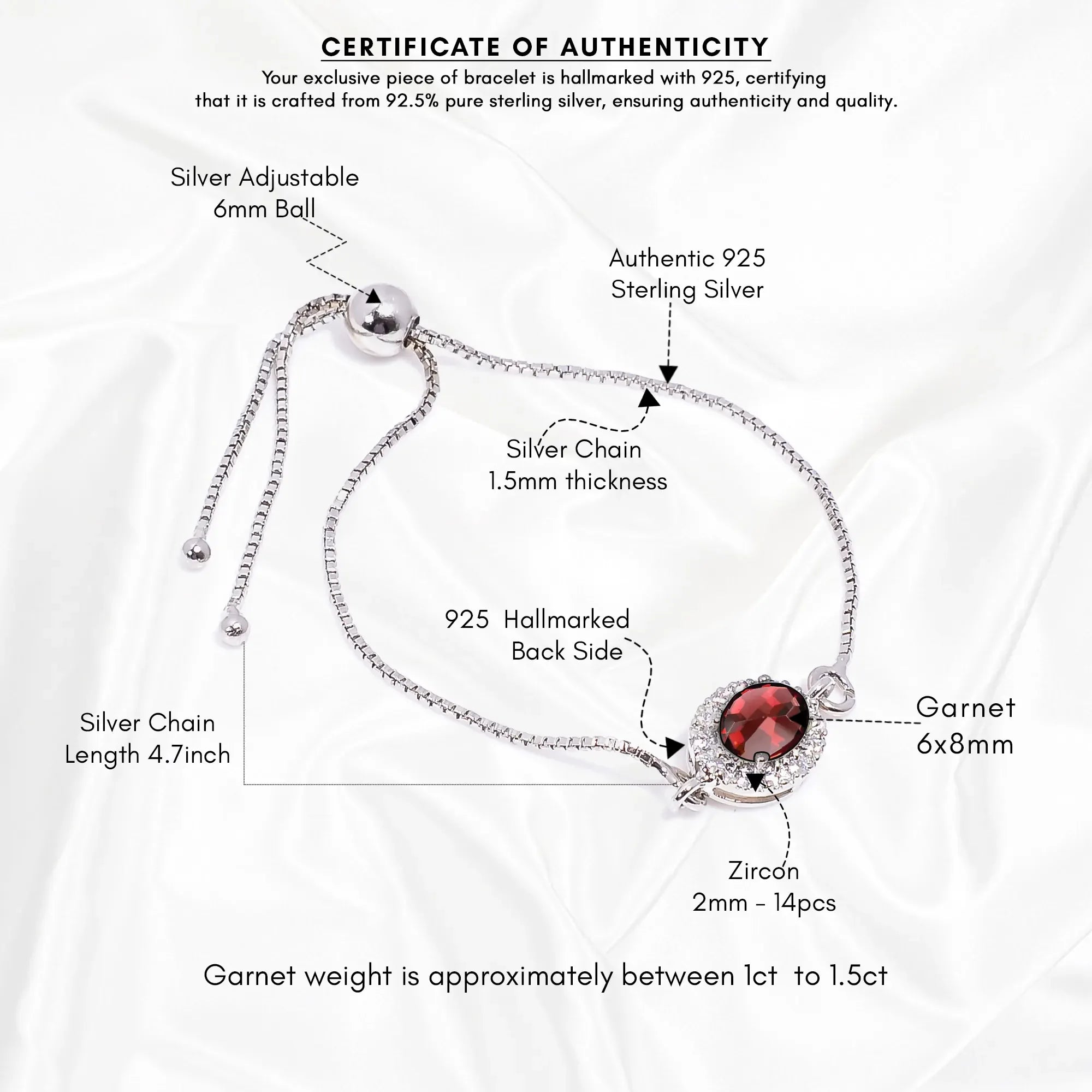 Garnet Silver Bracelet – Oval Cut 6×8 mm - Himalya Quartz