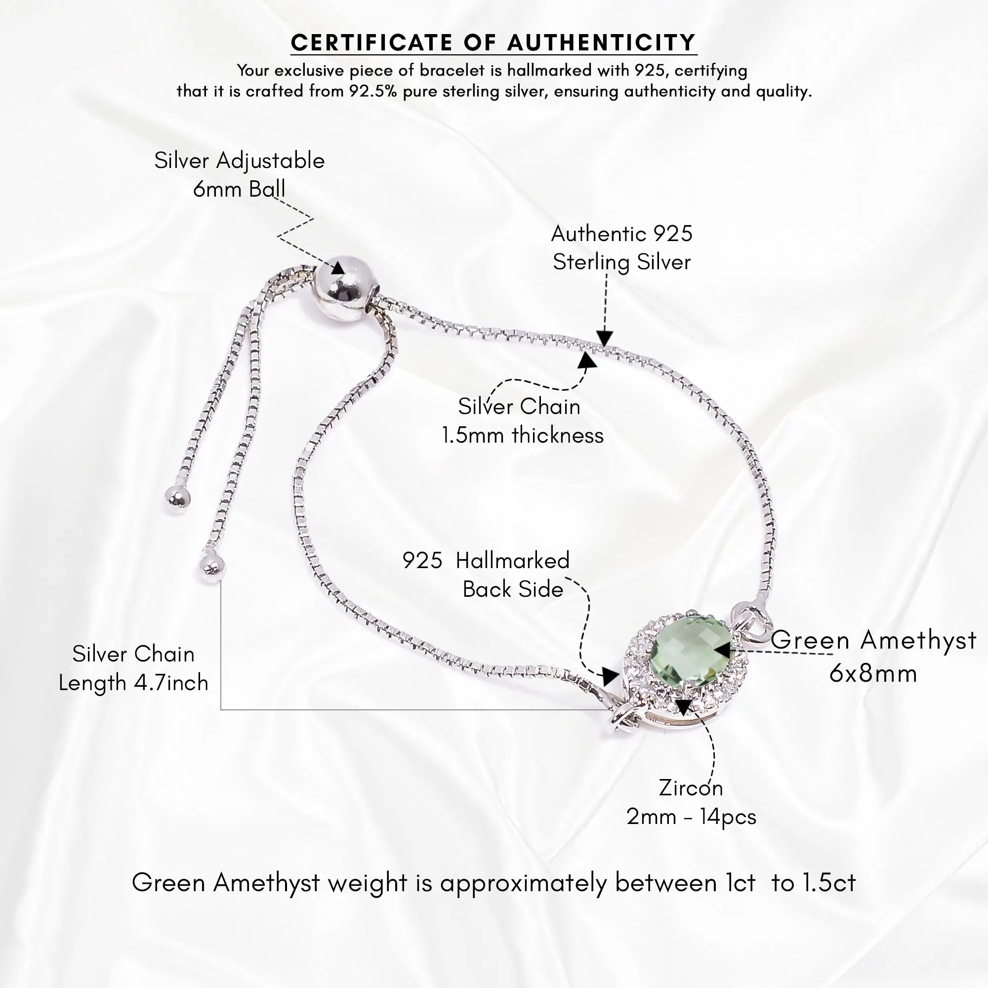 Green Amethyst Silver Bracelet – Oval Cut 6×8 mm