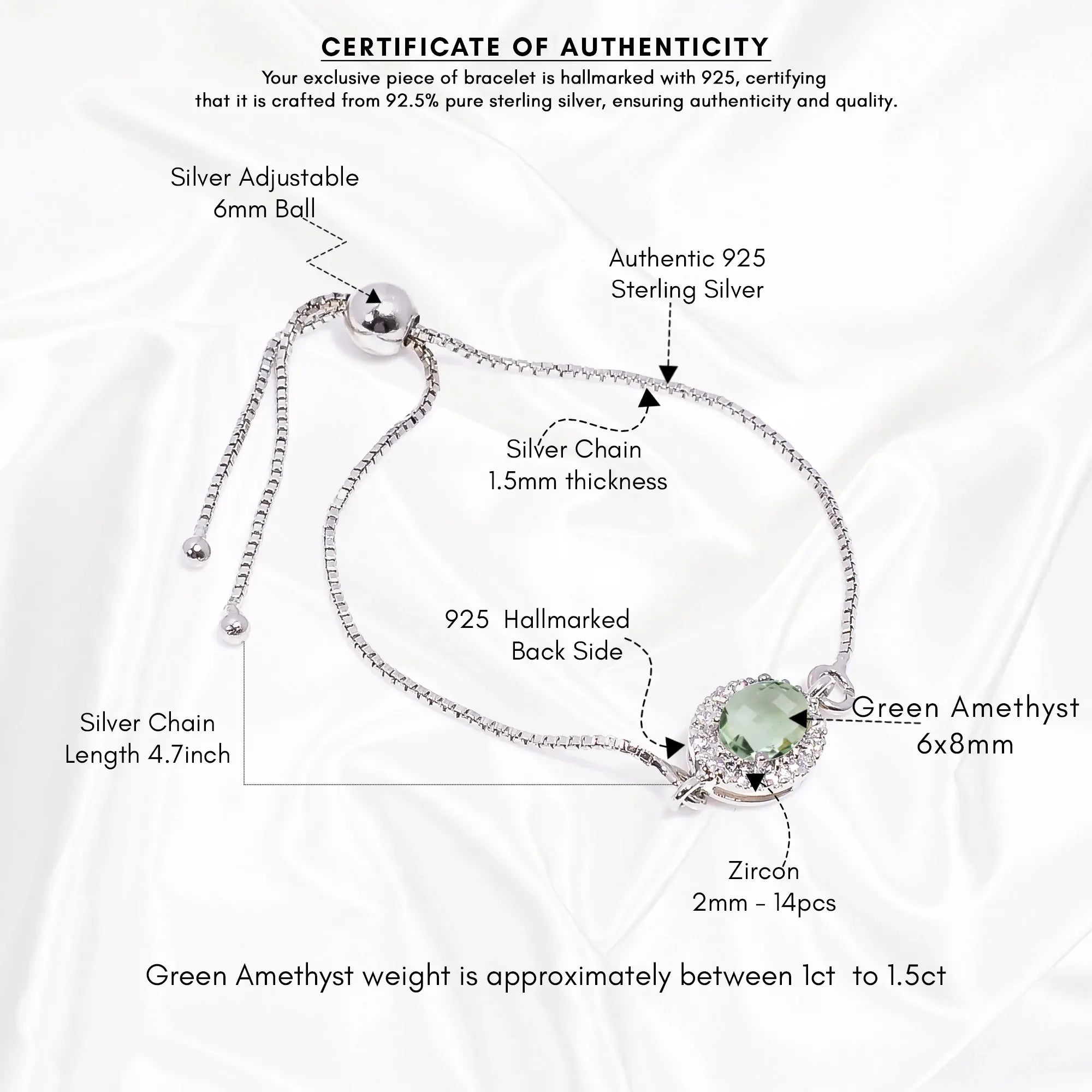 Green Amethyst Silver Bracelet – Oval Cut 6×8 mm - Himalya Quartz