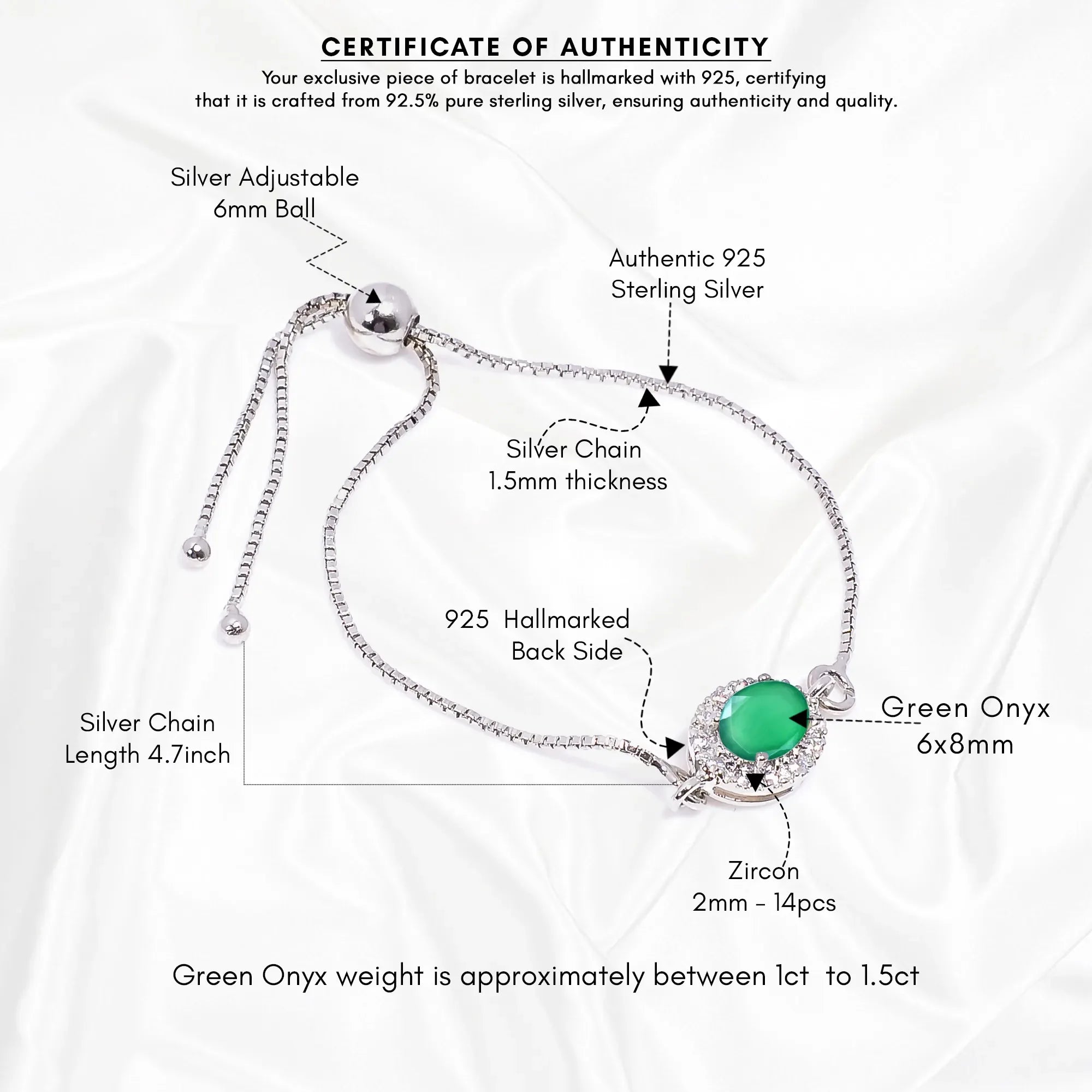 Green Onyx Silver Bracelet – Oval Cut 6×8 mm Gemstone Bracelets