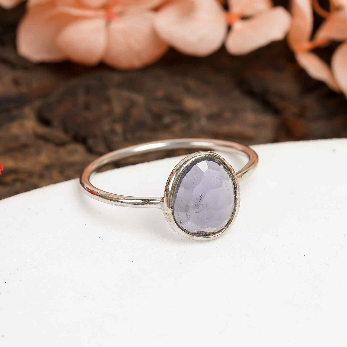 Iolite Engagement Ring 925 Sterling Silver Natural Iolite Solitaire Ring December Birthstone Jewelry