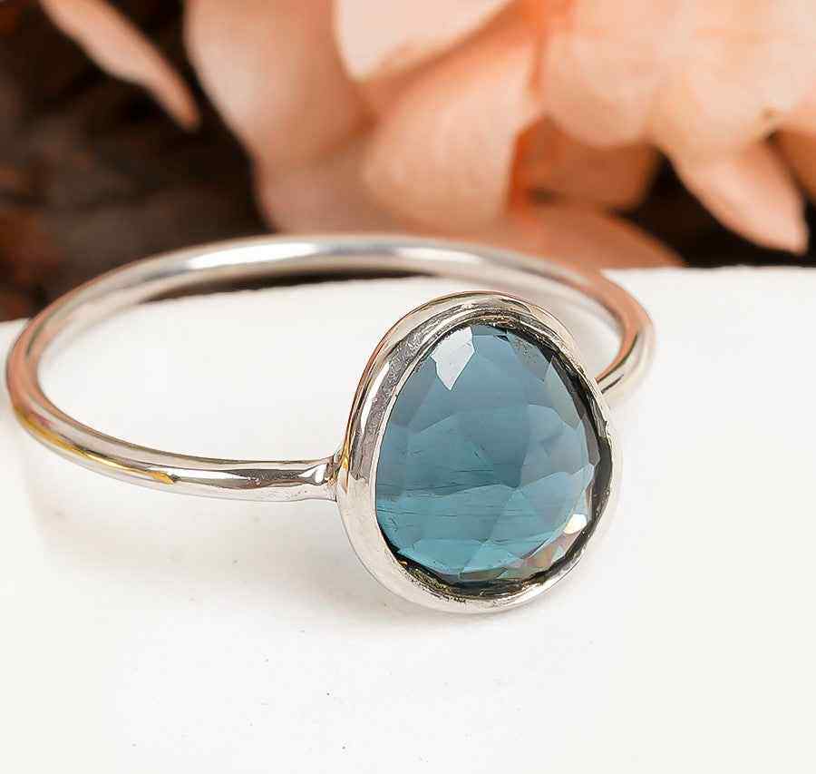 London Blue Topaz Engagement Ring 925 Sterling Silver Natural Topaz Ring December Birthstone Jewelry