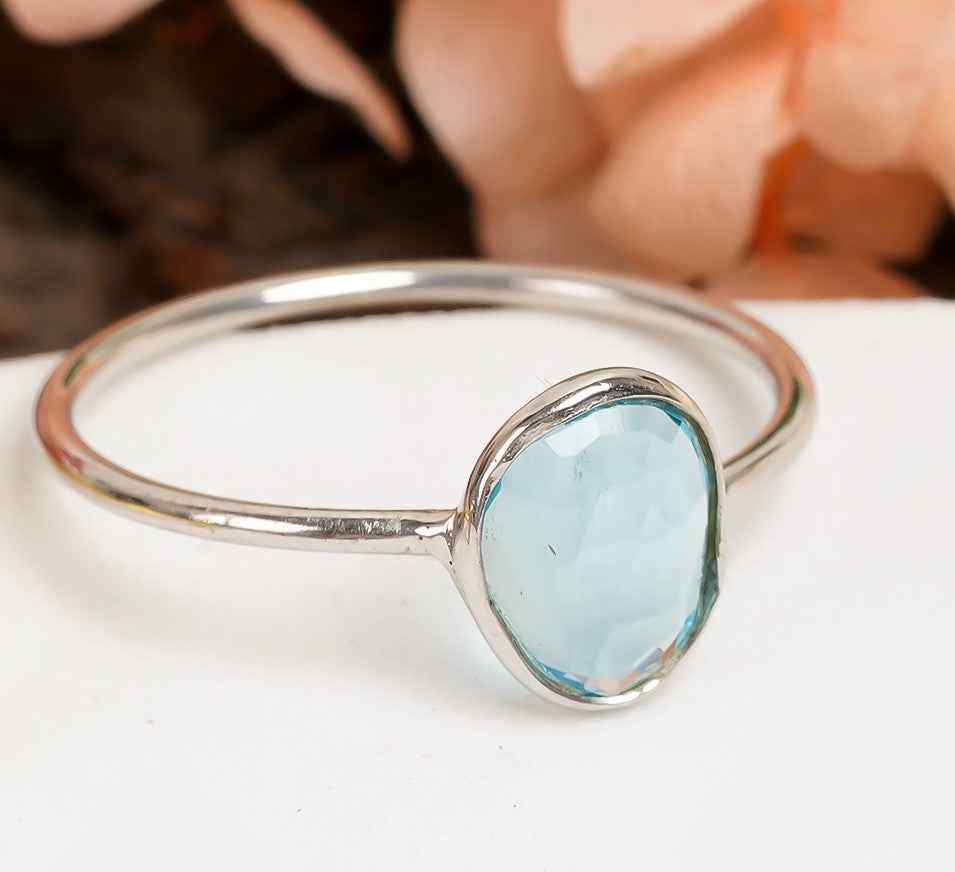 Swiss Blue Topaz Ring 925 Sterling Natural Blue Topaz Ring Handmade Jewelry