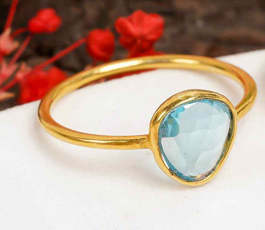 Swiss Blue Topaz Ring 925 Sterling Natural Blue Topaz Ring Handmade Jewelry
