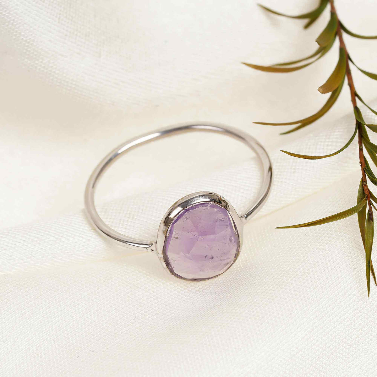Amethyst Solitaire Ring 925 Sterling Silver Natural Amethyst Engagement Ring February Birthstone Jewelry