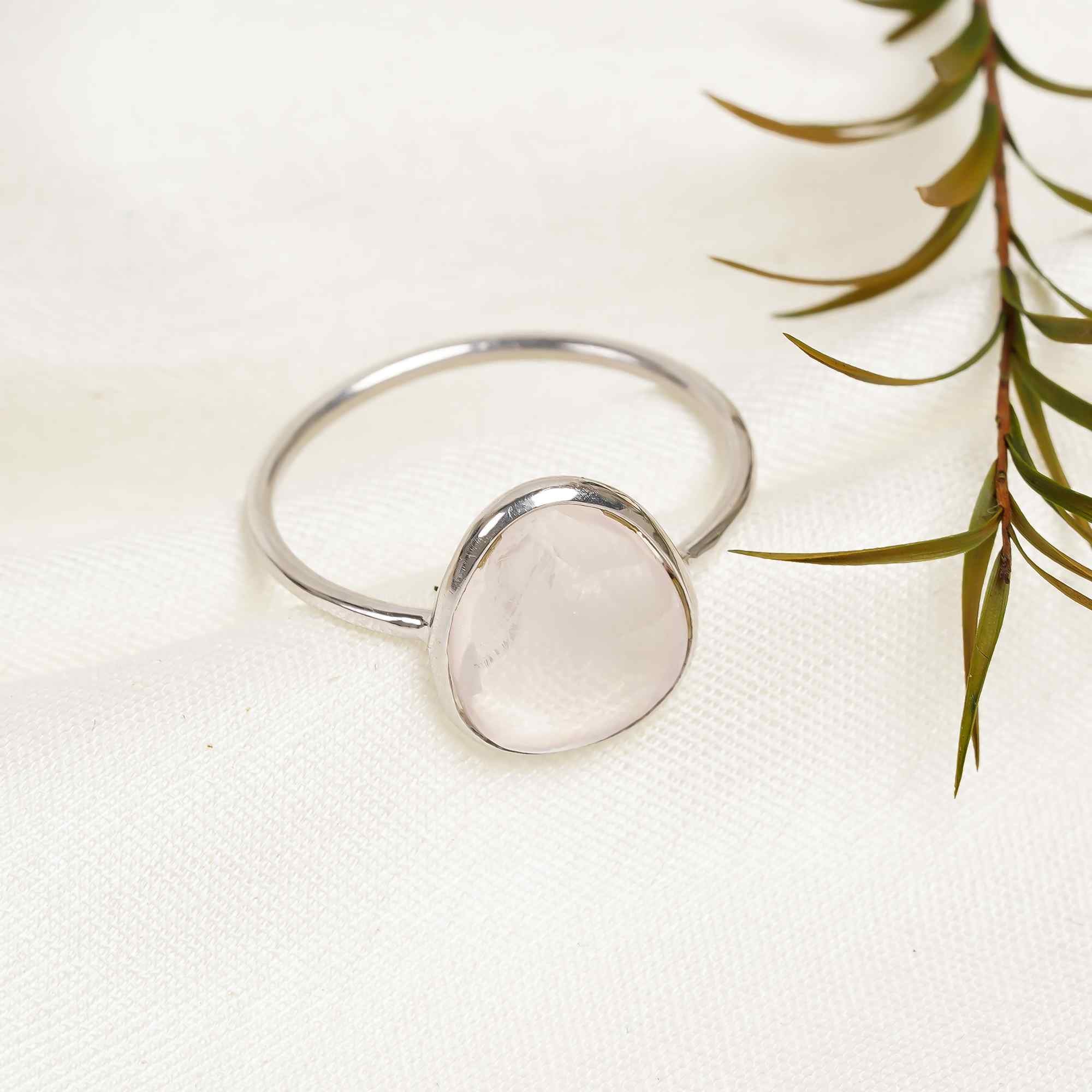 Rose Quartz Promise Ring 925 Sterling Silver Natural Rose Quartz Ring Handmade Love Stone Jewelry