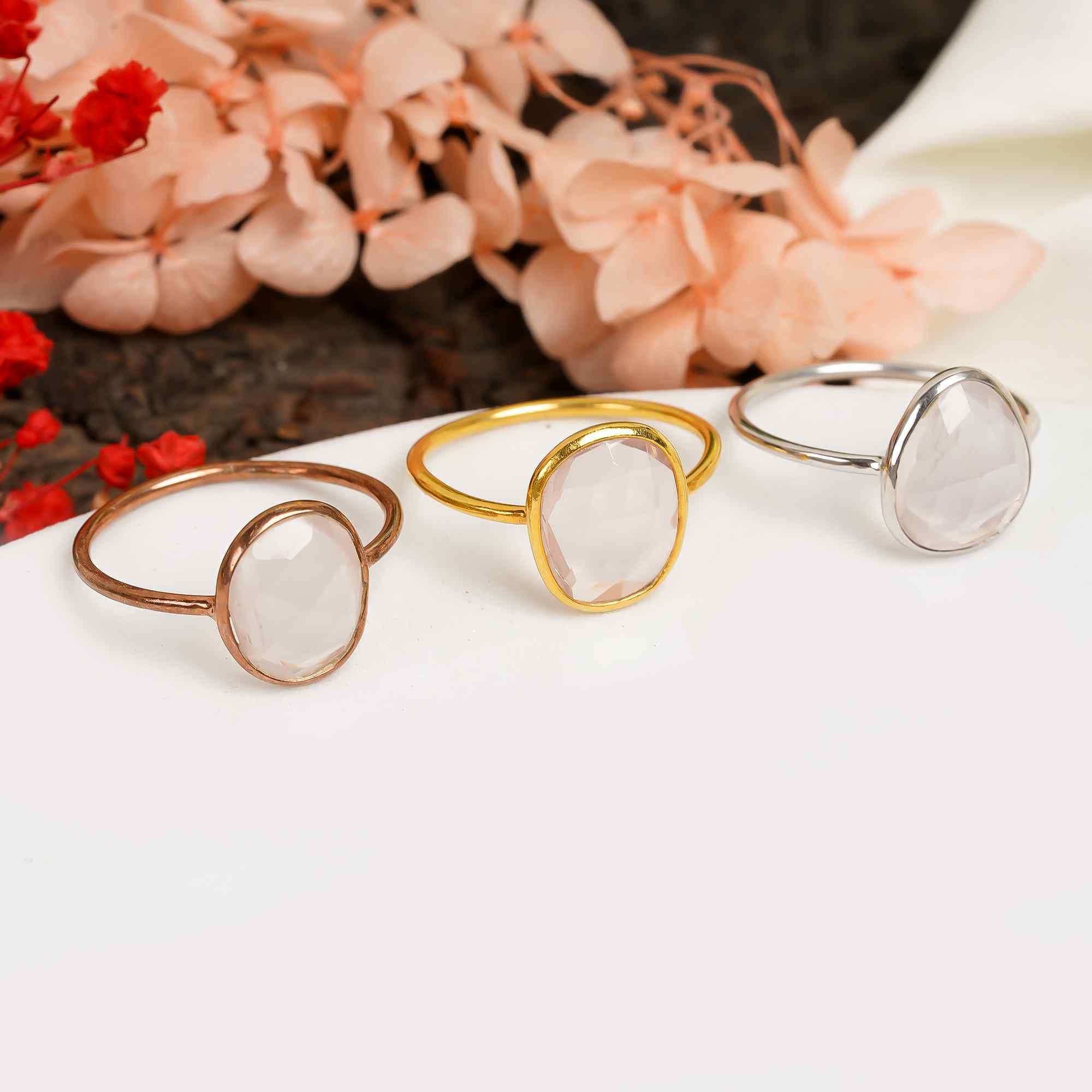 Rose Quartz Promise Ring 925 Sterling Silver Natural Rose Quartz Ring Handmade Love Stone Jewelry