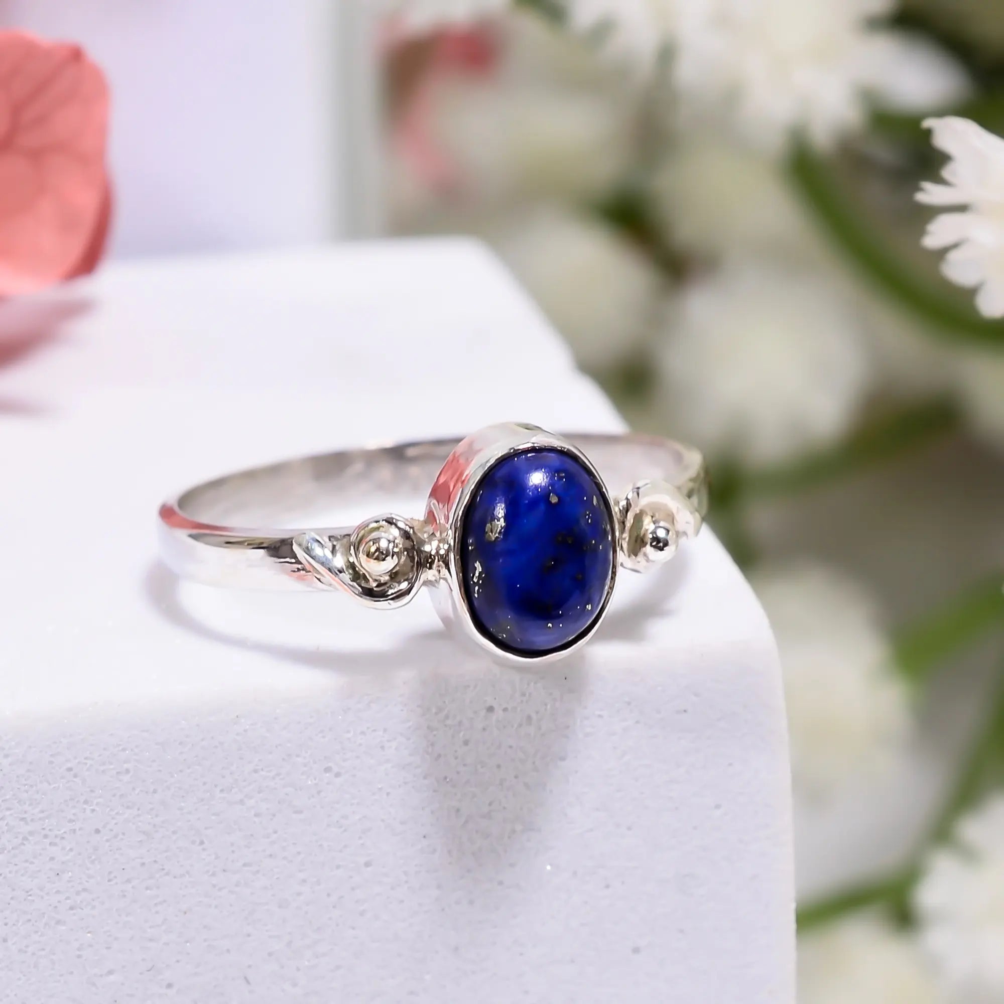 Lapis Lazuli Gemstone Wedding Ring Band – Handmade 925 Silver