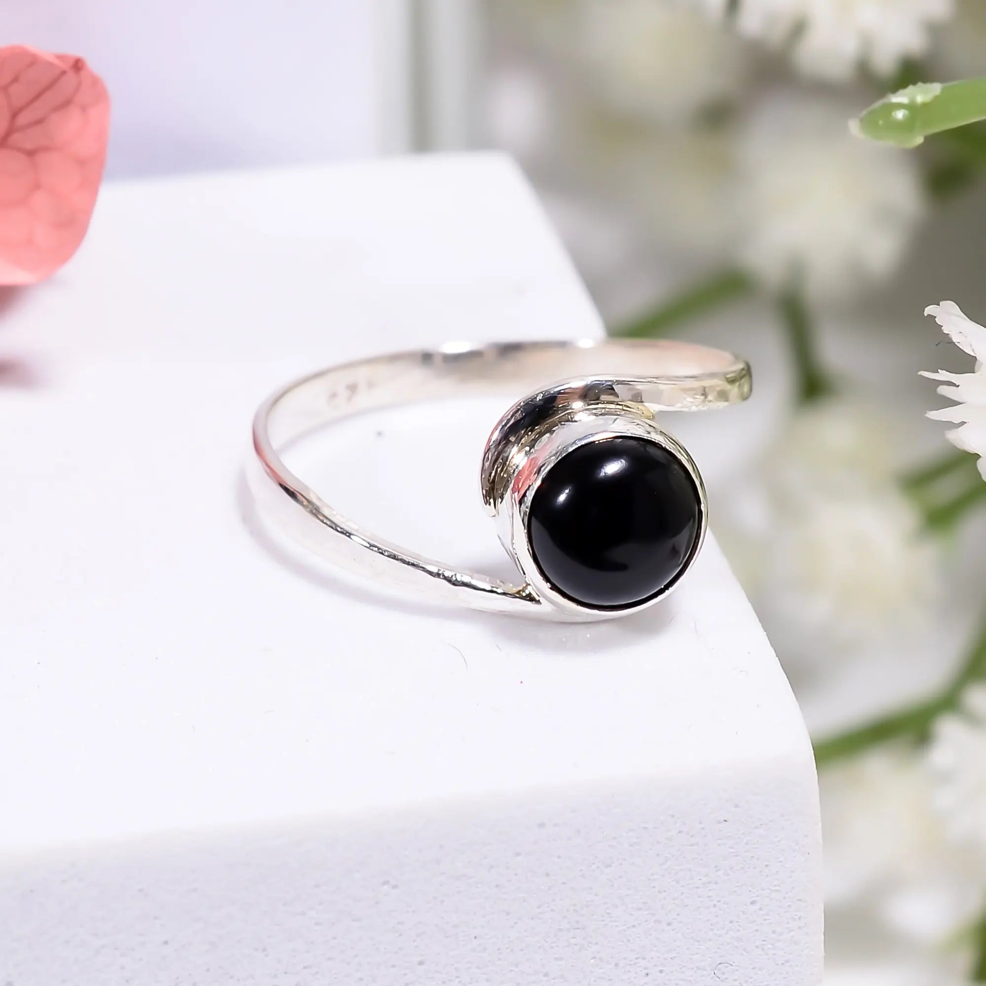 Black Onyx Ring 6mm Round 925 Sterling Silver Handmade Ring for Women