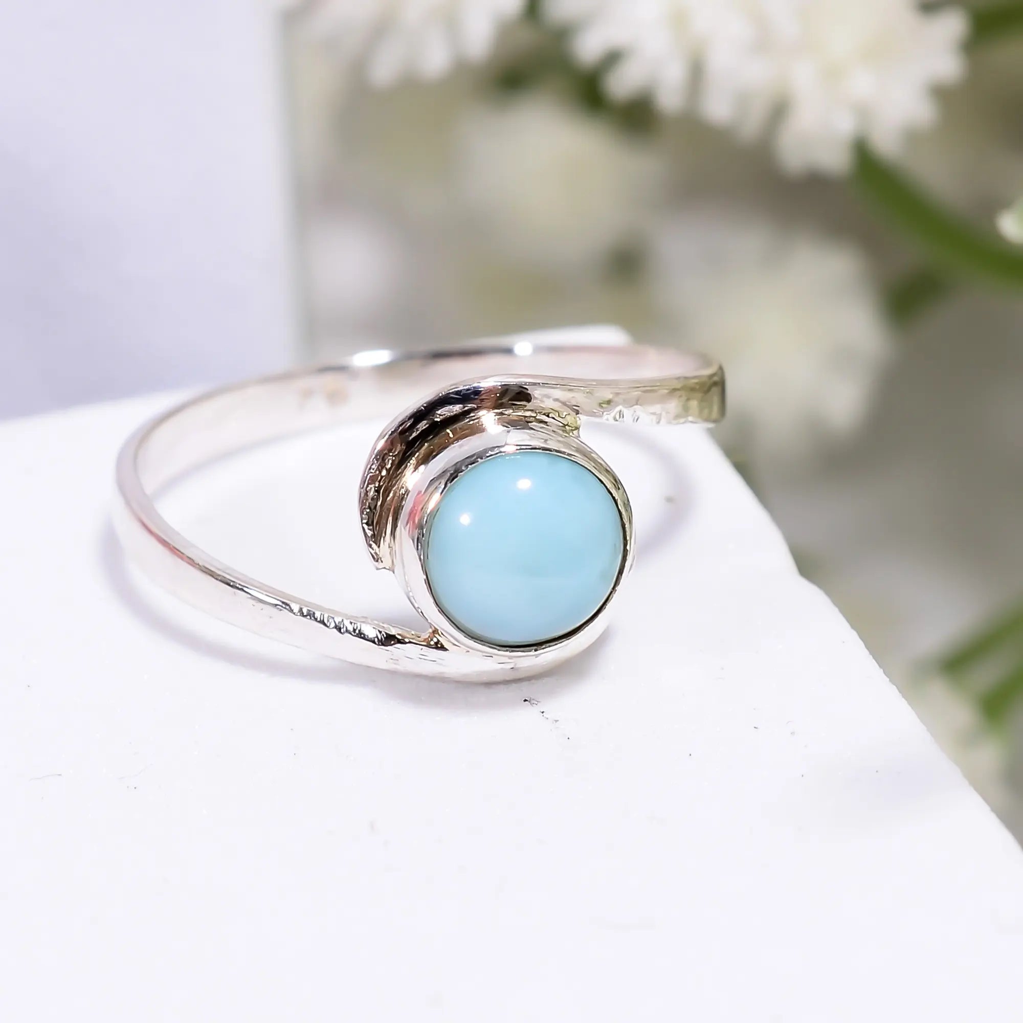 Classic Larimar Rings 925 Sterling Silver Solitaire Gemstone Ring for Women